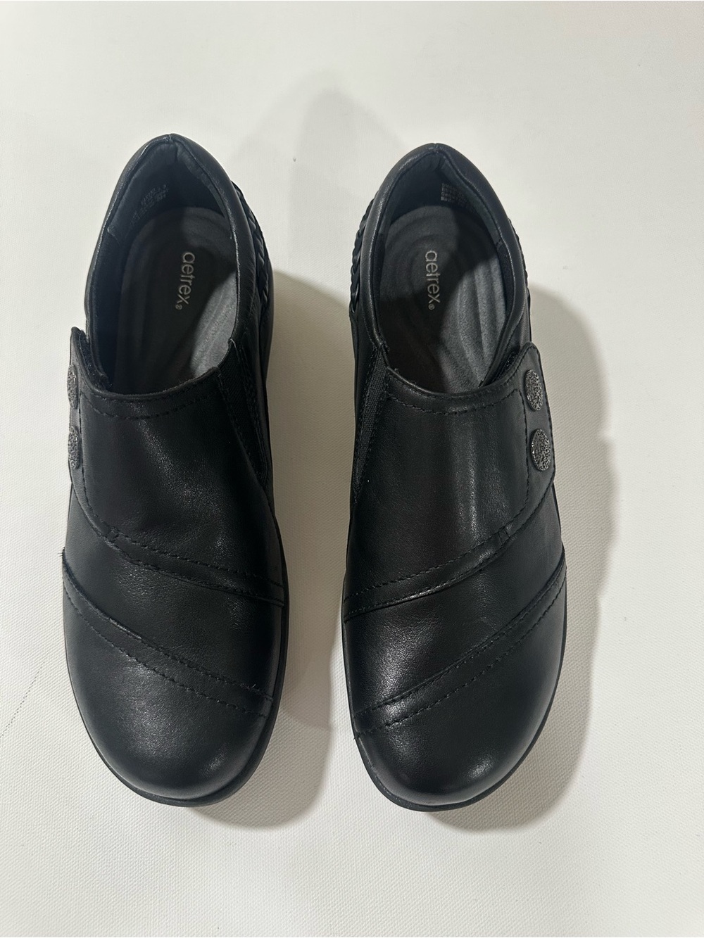 Aetrex Karina Black Leather Monk Strap Orthopedic Shoes – Women’s 9-9.5 NWOB